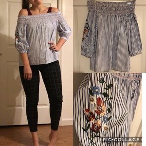 Striped off the shoulder top